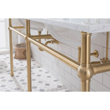 Load image into Gallery viewer, Water Creation Embassy 72 Inch Wide Double Wash Stand, P-Trap, Counter Top with Basin, F2-0013 Faucet and Mirror included in Satin Gold Finish- Water Creation
