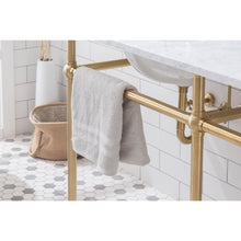 Load image into Gallery viewer, Water Creation Embassy 72 Inch Wide Double Wash Stand, P-Trap, Counter Top with Basin, F2-0013 Faucet and Mirror included in Satin Gold Finish- Water Creation