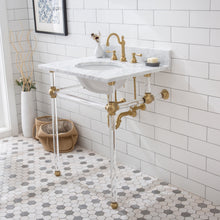 Load image into Gallery viewer, Water Creation Empire 30 Inch Wide Single Wash Stand, P-Trap, Counter Top with Basin, F2-0012 Faucet and Mirror included in Satin Gold Finish- Water Creation