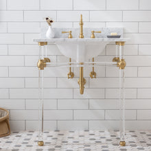 Load image into Gallery viewer, Water Creation Empire 30 Inch Wide Single Wash Stand, P-Trap, Counter Top with Basin, F2-0012 Faucet and Mirror included in Satin Gold Finish- Water Creation
