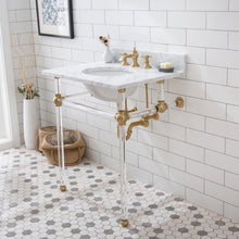 Load image into Gallery viewer, Water Creation Empire 30 Inch Wide Single Wash Stand, P-Trap, Counter Top with Basin, and F2-0013 Faucet included in Satin Gold Finish- Water Creation
