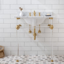 Load image into Gallery viewer, Water Creation Empire 30 Inch Wide Single Wash Stand, P-Trap, Counter Top with Basin, F2-0013 Faucet and Mirror included in Satin Gold Finish- Water Creation