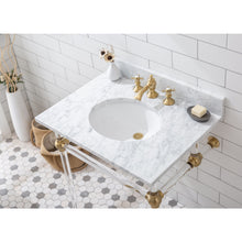 Load image into Gallery viewer, Water Creation Empire 30 Inch Wide Single Wash Stand, P-Trap, Counter Top with Basin, and F2-0013 Faucet included in Satin Gold Finish- Water Creation