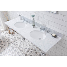 Load image into Gallery viewer, Water Creation Empire 60 Inch Wide Double Wash Stand, P-Trap, Counter Top with Basin, F2-0009 Faucet and Mirror included in Chrome Finish- Water Creation