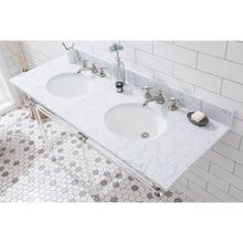 Load image into Gallery viewer, Water Creation Empire 60 Inch Wide Double Wash Stand, P-Trap, Counter Top with Basin, and F2-0009 Faucet included in Polished Nickel (PVD) Finish- Water Creation