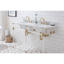 Load image into Gallery viewer, Water Creation Empire 60 Inch Wide Double Wash Stand, P-Trap, and Counter Top with Basin included in Satin Gold Finish- Water Creation