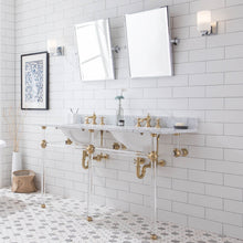 Load image into Gallery viewer, Water Creation Empire 60 Inch Wide Double Wash Stand, P-Trap, Counter Top with Basin, F2-0013 Faucet and Mirror included in Satin Gold Finish- Water Creation