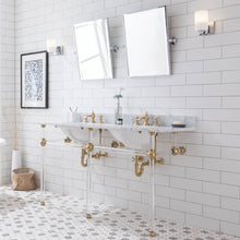 Load image into Gallery viewer, Water Creation Empire 60 Inch Wide Double Wash Stand, P-Trap, Counter Top with Basin, and F2-0013 Faucet included in Satin Gold Finish- Water Creation