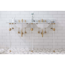 Load image into Gallery viewer, Water Creation Empire 60 Inch Wide Double Wash Stand, P-Trap, Counter Top with Basin, F2-0013 Faucet and Mirror included in Satin Gold Finish- Water Creation