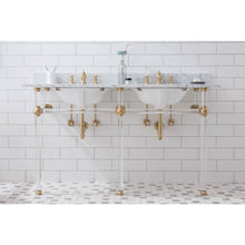 Load image into Gallery viewer, Water Creation Empire 60 Inch Wide Double Wash Stand, P-Trap, Counter Top with Basin, and F2-0013 Faucet included in Satin Gold Finish- Water Creation