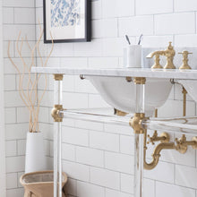 Load image into Gallery viewer, Water Creation Empire 60 Inch Wide Double Wash Stand, P-Trap, Counter Top with Basin, F2-0013 Faucet and Mirror included in Satin Gold Finish- Water Creation