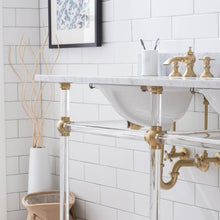 Load image into Gallery viewer, Water Creation Empire 60 Inch Wide Double Wash Stand, P-Trap, Counter Top with Basin, and F2-0013 Faucet included in Satin Gold Finish- Water Creation