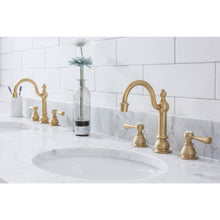Load image into Gallery viewer, Water Creation Empire 72 Inch Wide Double Wash Stand, P-Trap, Counter Top with Basin, and F2-0012 Faucet included in Satin Gold Finish- Water Creation