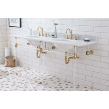 Load image into Gallery viewer, Water Creation Empire 72 Inch Wide Double Wash Stand, P-Trap, Counter Top with Basin, and F2-0012 Faucet included in Satin Gold Finish- Water Creation