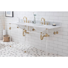 Load image into Gallery viewer, Water Creation Empire 72 Inch Wide Double Wash Stand, P-Trap, and Counter Top with Basin included in Satin Gold Finish- Water Creation