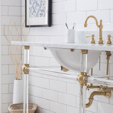 Load image into Gallery viewer, Water Creation Empire 72 Inch Wide Double Wash Stand, P-Trap, Counter Top with Basin, and F2-0012 Faucet included in Satin Gold Finish- Water Creation