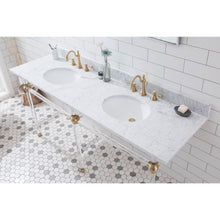Load image into Gallery viewer, Water Creation Empire 72 Inch Wide Double Wash Stand, P-Trap, and Counter Top with Basin included in Satin Gold Finish- Water Creation