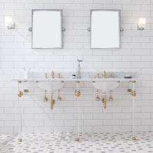 Load image into Gallery viewer, Water Creation Empire 72 Inch Wide Double Wash Stand, P-Trap, Counter Top with Basin, and F2-0013 Faucet included in Satin Gold Finish- Water Creation