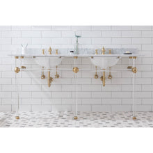 Load image into Gallery viewer, Water Creation Empire 72 Inch Wide Double Wash Stand, P-Trap, Counter Top with Basin, F2-0013 Faucet and Mirror included in Satin Gold Finish- Water Creation