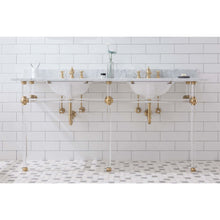 Load image into Gallery viewer, Water Creation Empire 72 Inch Wide Double Wash Stand, P-Trap, Counter Top with Basin, and F2-0013 Faucet included in Satin Gold Finish- Water Creation