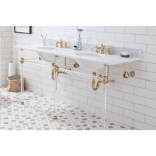 Load image into Gallery viewer, Water Creation Empire 72 Inch Wide Double Wash Stand, P-Trap, Counter Top with Basin, F2-0013 Faucet and Mirror included in Satin Gold Finish- Water Creation