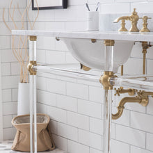 Load image into Gallery viewer, Water Creation Empire 72 Inch Wide Double Wash Stand, P-Trap, Counter Top with Basin, and F2-0013 Faucet included in Satin Gold Finish- Water Creation