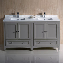 Load image into Gallery viewer, Fresca Oxford 60&quot; Gray Traditional Double Sink Bathroom Cabinets w/ Top &amp; Sinks- Fresca