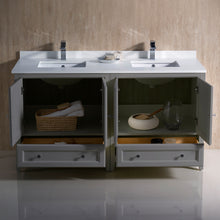 Load image into Gallery viewer, Fresca Oxford 60&quot; Gray Traditional Double Sink Bathroom Cabinets w/ Top &amp; Sinks- Fresca
