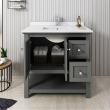 Load image into Gallery viewer, Fresca Manchester Regal 36&quot; Gray Wood Veneer Traditional Bathroom Cabinet w/ Top &amp; Sink- Fresca