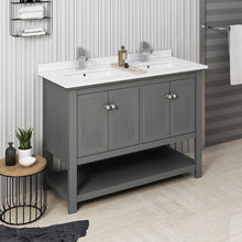 Load image into Gallery viewer, Fresca Manchester Regal 48&quot; Gray Wood Veneer Traditional Double Sink Bathroom Cabinet w/ Top &amp; Sinks- Fresca