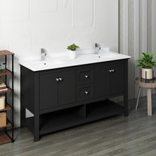 Load image into Gallery viewer, Fresca Manchester 60&quot; Black Traditional Double Sink Bathroom Cabinet w/ Top &amp; Sinks- Fresca