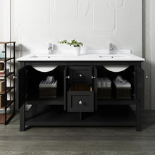 Load image into Gallery viewer, Fresca Manchester 60&quot; Black Traditional Double Sink Bathroom Cabinet w/ Top &amp; Sinks- Fresca