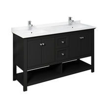Load image into Gallery viewer, Fresca Manchester 60&quot; Black Traditional Double Sink Bathroom Cabinet w/ Top &amp; Sinks- Fresca