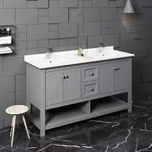 Load image into Gallery viewer, Fresca Manchester 60&quot; Gray Traditional Double Sink Bathroom Cabinet w/ Top &amp; Sinks- Fresca