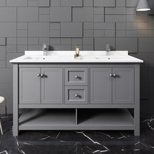 Load image into Gallery viewer, Fresca Manchester 60&quot; Gray Traditional Double Sink Bathroom Cabinet w/ Top &amp; Sinks- Fresca