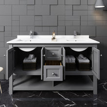 Load image into Gallery viewer, Fresca Manchester 60&quot; Gray Traditional Double Sink Bathroom Cabinet w/ Top &amp; Sinks- Fresca