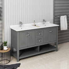 Load image into Gallery viewer, Fresca Manchester Regal 60&quot; Gray Wood Veneer Traditional Double Sink Bathroom Cabinet w/ Top &amp; Sinks- Fresca