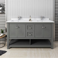 Load image into Gallery viewer, Fresca Manchester Regal 60&quot; Gray Wood Veneer Traditional Double Sink Bathroom Cabinet w/ Top &amp; Sinks- Fresca