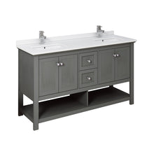 Load image into Gallery viewer, Fresca Manchester Regal 60&quot; Gray Wood Veneer Traditional Double Sink Bathroom Cabinet w/ Top &amp; Sinks- Fresca