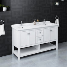 Load image into Gallery viewer, Fresca Manchester 60&quot; White Traditional Double Sink Bathroom Cabinet w/ Top &amp; Sinks- Fresca