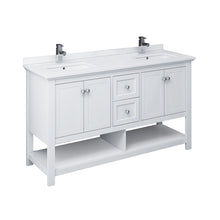 Load image into Gallery viewer, Fresca Manchester 60&quot; White Traditional Double Sink Bathroom Cabinet w/ Top &amp; Sinks- Fresca