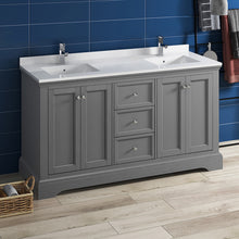 Load image into Gallery viewer, Fresca Windsor 60&quot; Gray Textured Traditional Double Sink Bathroom Cabinet w/ Top &amp; Sinks- Fresca