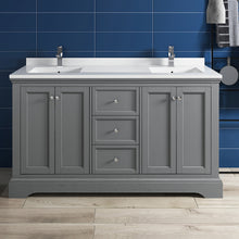Load image into Gallery viewer, Fresca Windsor 60&quot; Gray Textured Traditional Double Sink Bathroom Cabinet w/ Top &amp; Sinks- Fresca