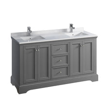 Load image into Gallery viewer, Fresca Windsor 60&quot; Gray Textured Traditional Double Sink Bathroom Cabinet w/ Top &amp; Sinks- Fresca