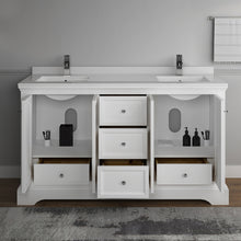 Load image into Gallery viewer, Fresca Windsor 60&quot; Matte White Traditional Double Sink Bathroom Cabinet w/ Top &amp; Sinks- Fresca