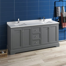 Load image into Gallery viewer, Fresca Windsor 72&quot; Gray Textured Traditional Double Sink Bathroom Cabinet w/ Top &amp; Sinks- Fresca