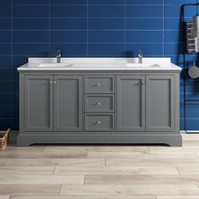Load image into Gallery viewer, Fresca Windsor 72&quot; Gray Textured Traditional Double Sink Bathroom Cabinet w/ Top &amp; Sinks- Fresca