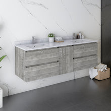 Load image into Gallery viewer, Fresca Formosa 60&quot; Wall Hung Double Sink Modern Bathroom Cabinet w/ Top &amp; Sinks in Ash- Fresca