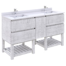 Load image into Gallery viewer, Fresca Formosa 60&quot; Floor Standing Open Bottom Double Sink Modern Bathroom Cabinet w/ Top &amp; Sinks in Rustic White- Fresca