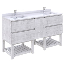 Load image into Gallery viewer, Fresca Formosa 58&quot; Floor Standing Open Bottom Double Sink Modern Bathroom Cabinet in Rustic White- Fresca
